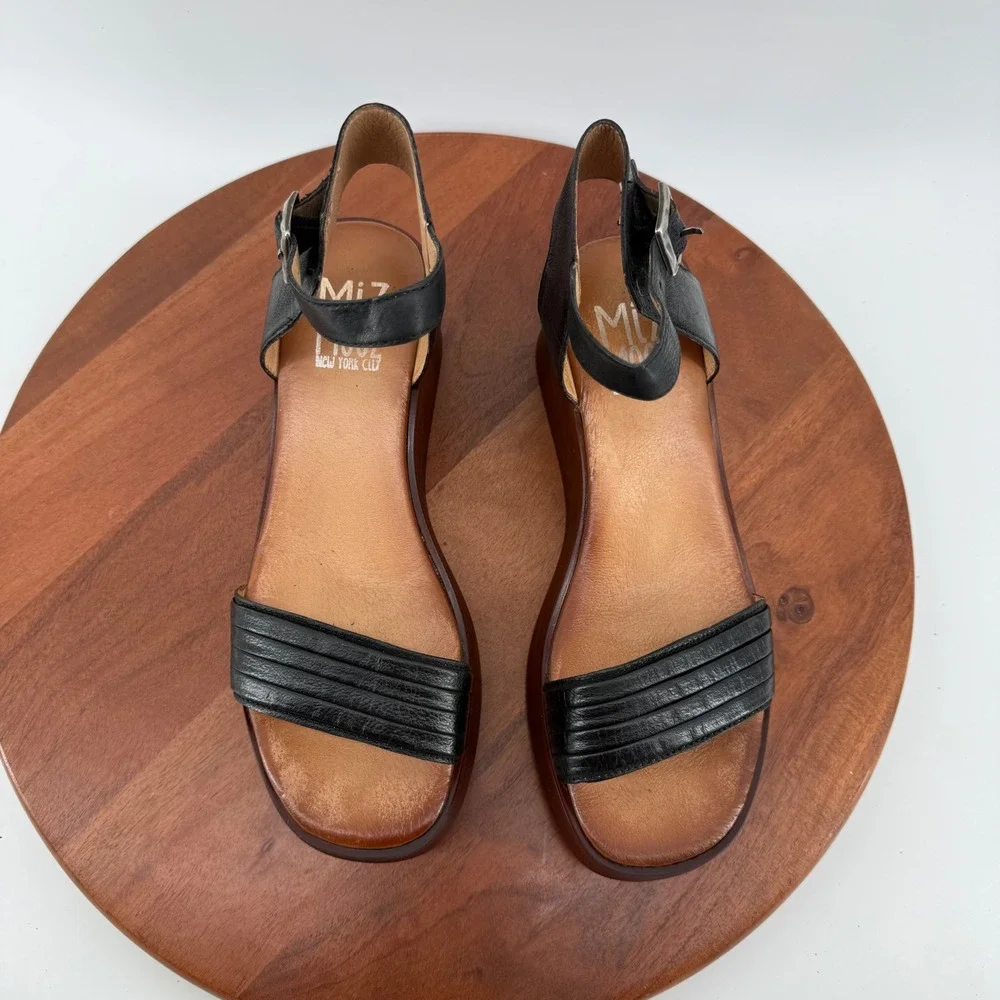 Miz Mooz Gwyneth Black Leather Platform Wedge Sandals Womens EU‎ 42/US 10.5-11